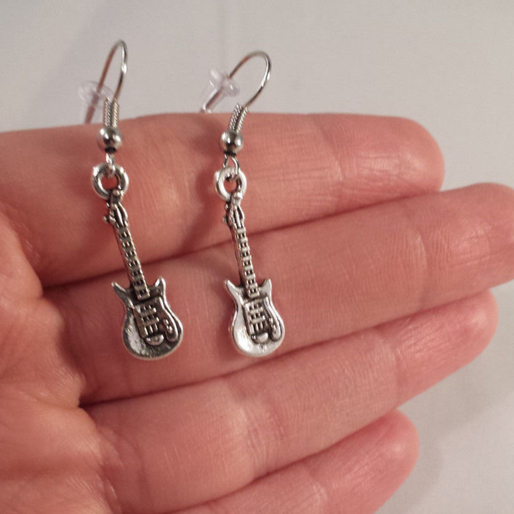 Silver Electric Guitar Dangle Earrings